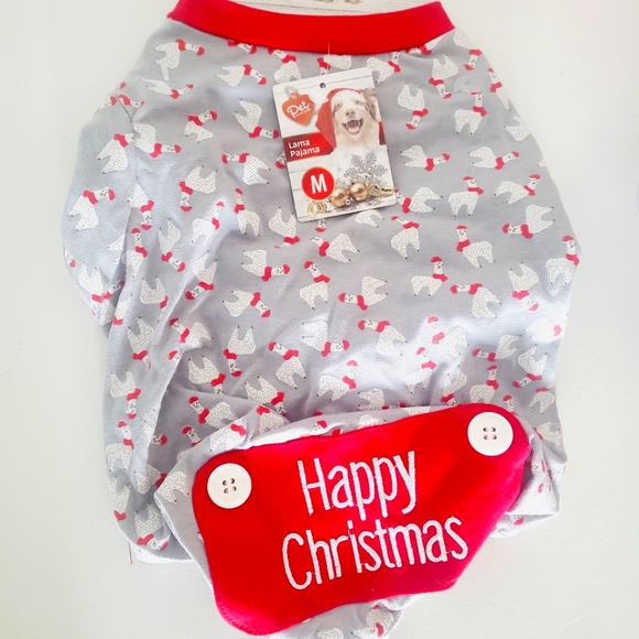 New with tags Christmas llama dog cotton outfit. Size Med